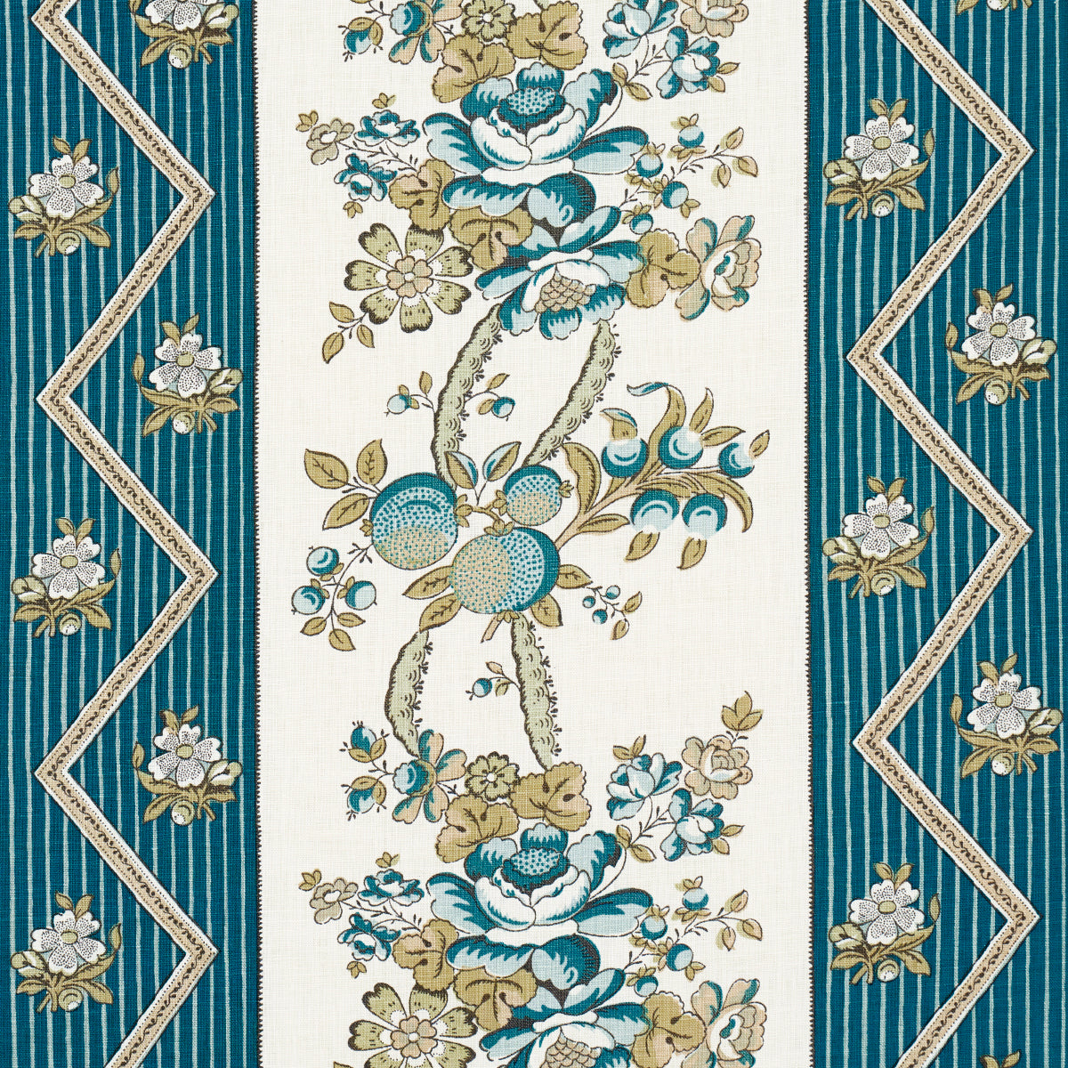 SYLVAIN-FLORAL-STRIPE-TEAL-SCHUMACHER-181741 - Schumacher Tela