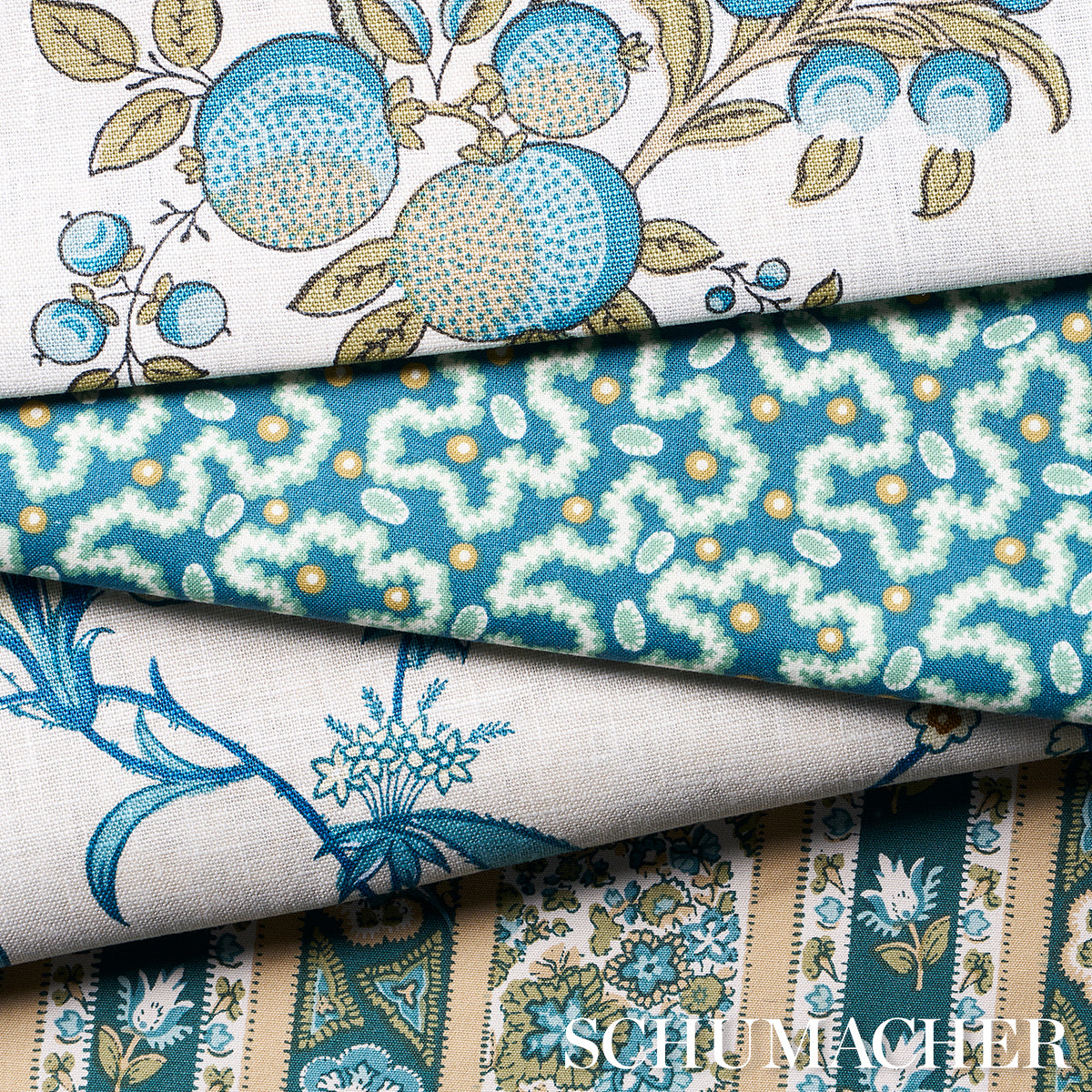 SYLVAIN-FLORAL-STRIPE-TEAL-SCHUMACHER-181741 - Schumacher Tela