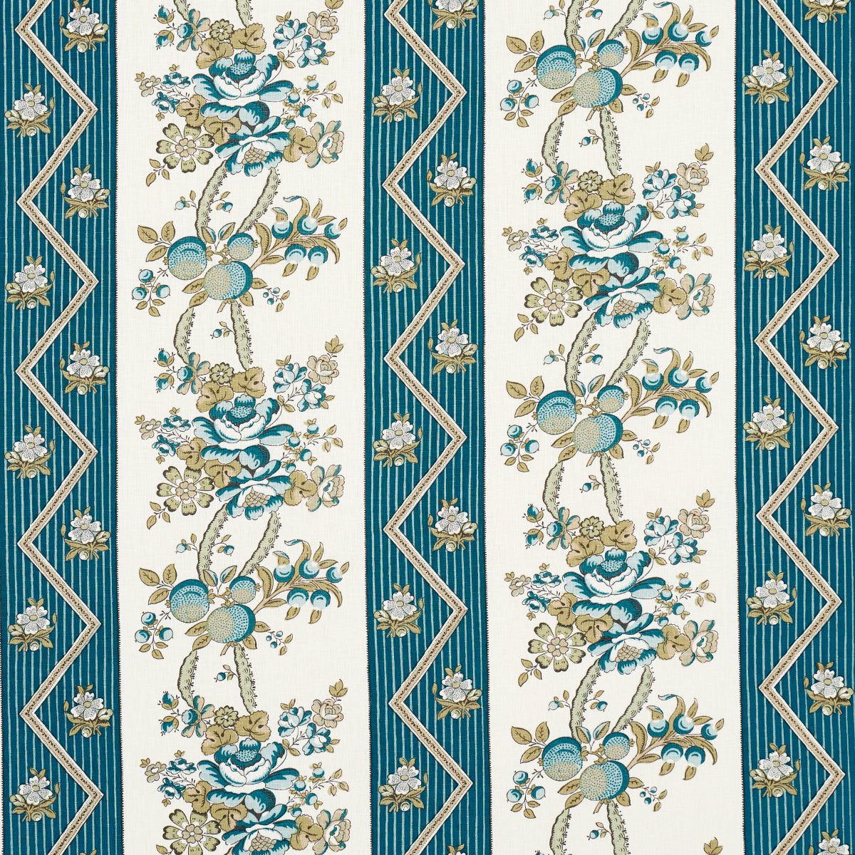 SYLVAIN-FLORAL-STRIPE-TEAL-SCHUMACHER-181741 - Schumacher Tela