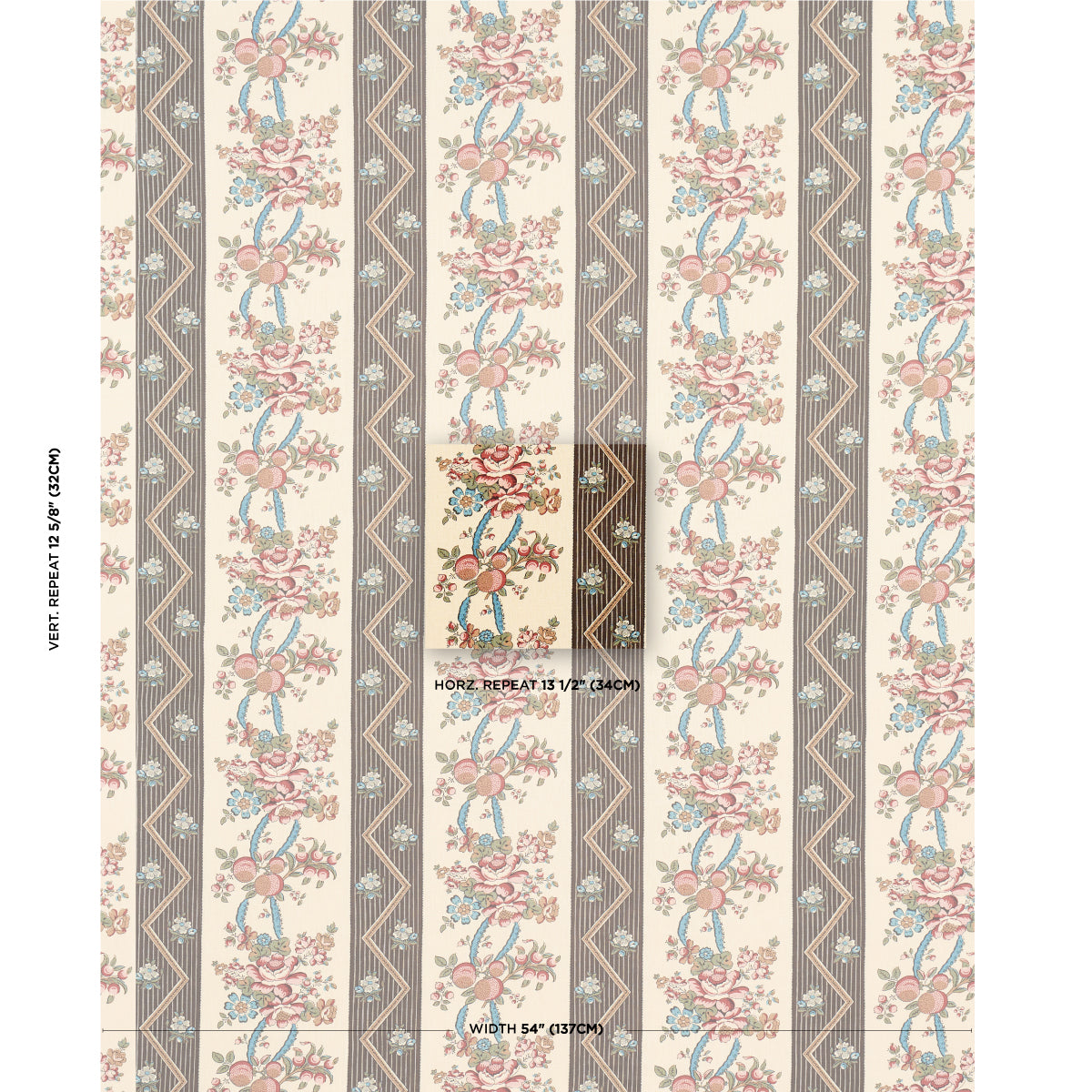 SYLVAIN-FLORAL-STRIPE-NOIR-SCHUMACHER-181742 - Schumacher Tela