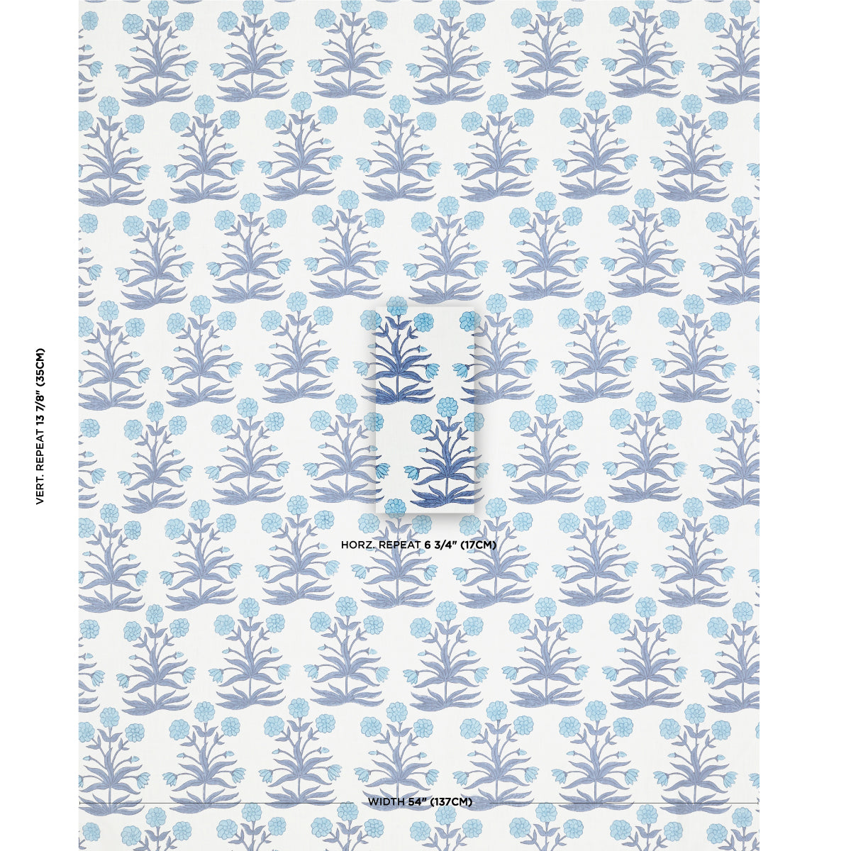 MUGHAL-HAND-BLOCK-PRINT-SKY-INDIGO-SCHUMACHER-181781 - Schumacher Fabric