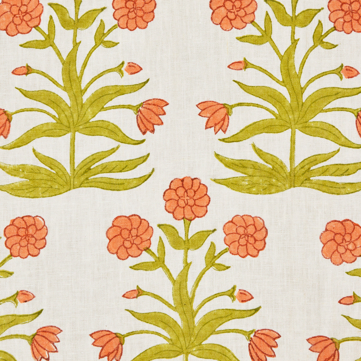 MUGHAL-HAND-BLOCK-PRINT-PEACH-SAP-GREEN-SCHUMACHER-181783 - Schumacher Fabric
