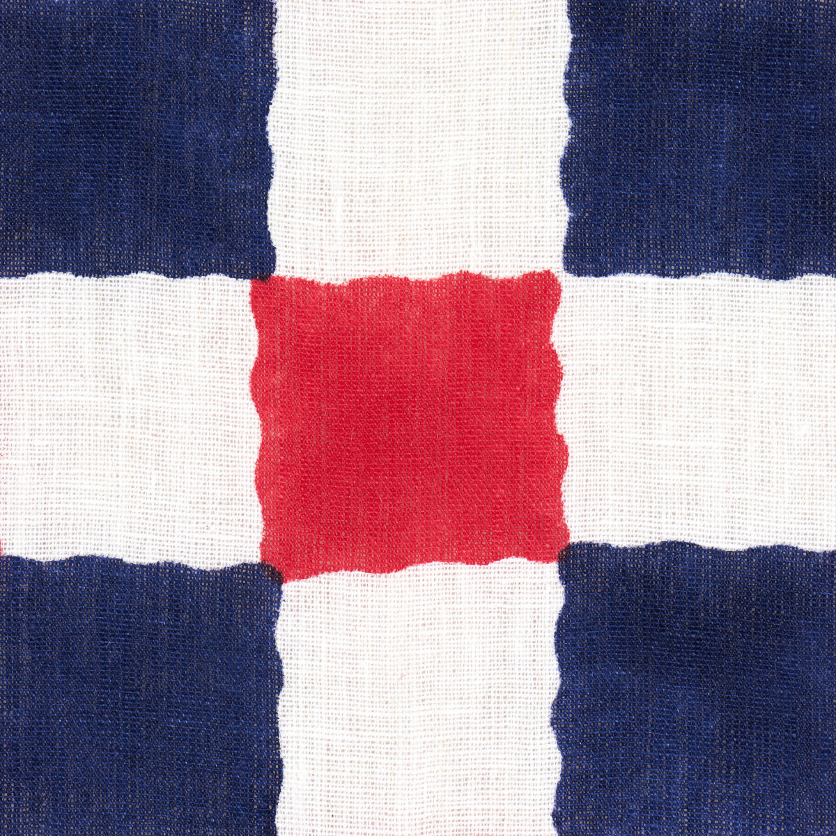 CHEQUER-HAND-BLOCK-PRINT-RED-NAVY-SCHUMACHER-181792 - Schumacher Fabric