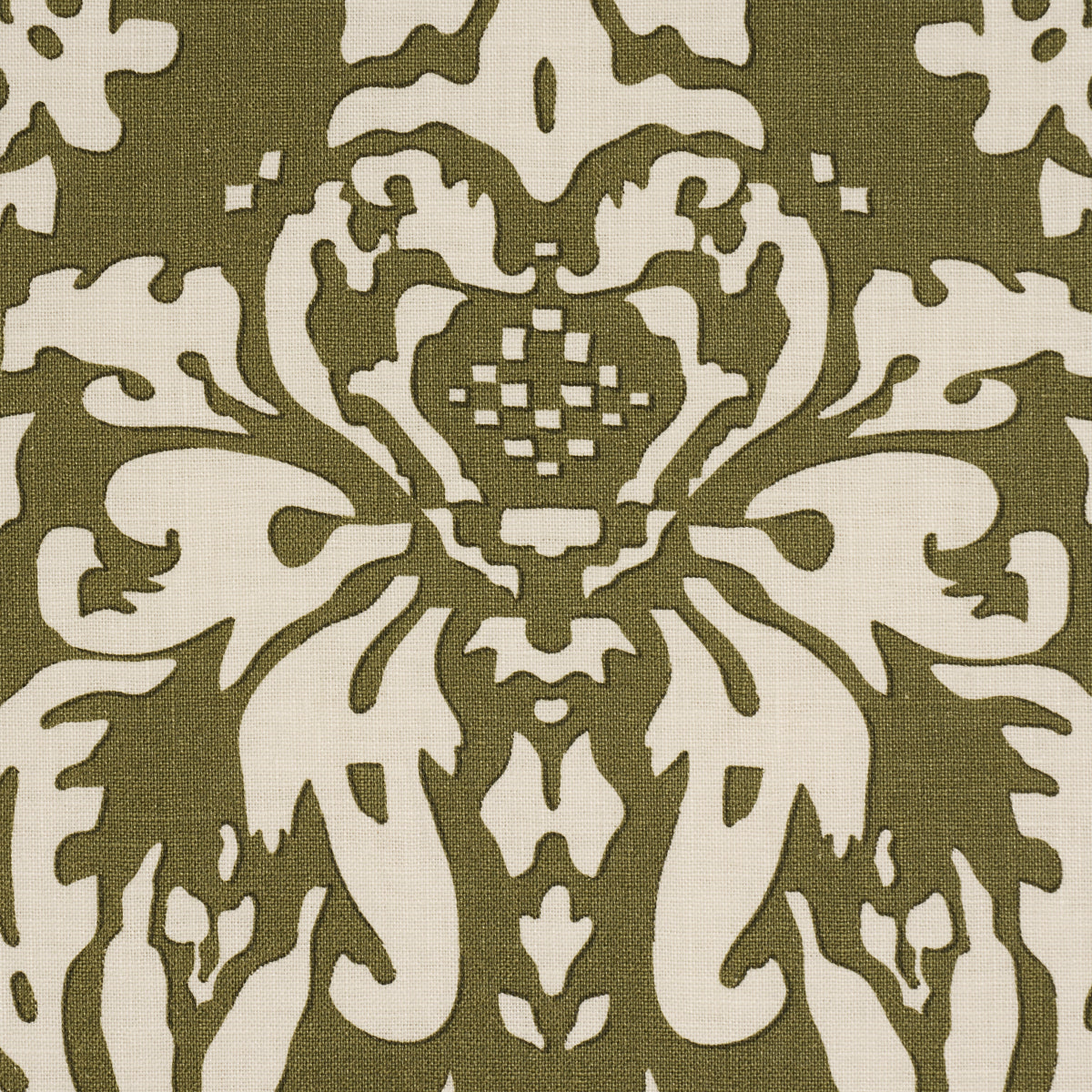 Suffolk Damask - Olive - Schumacher 182122 Fabric - Schumacher Fabric