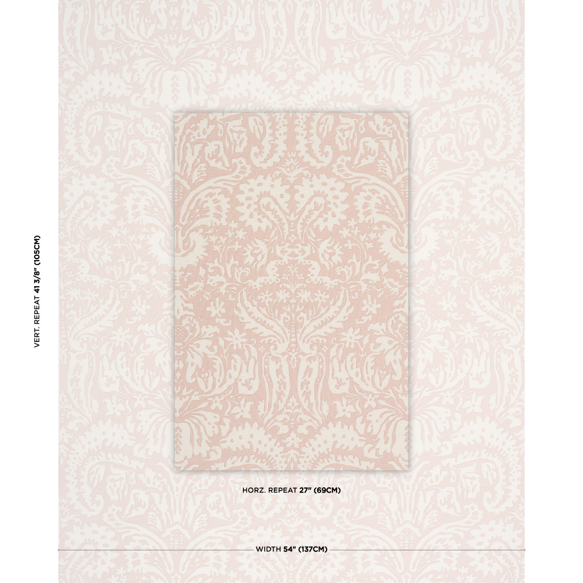 Suffolk Damask - Pink - Schumacher 182124 Fabric - Schumacher Fabric