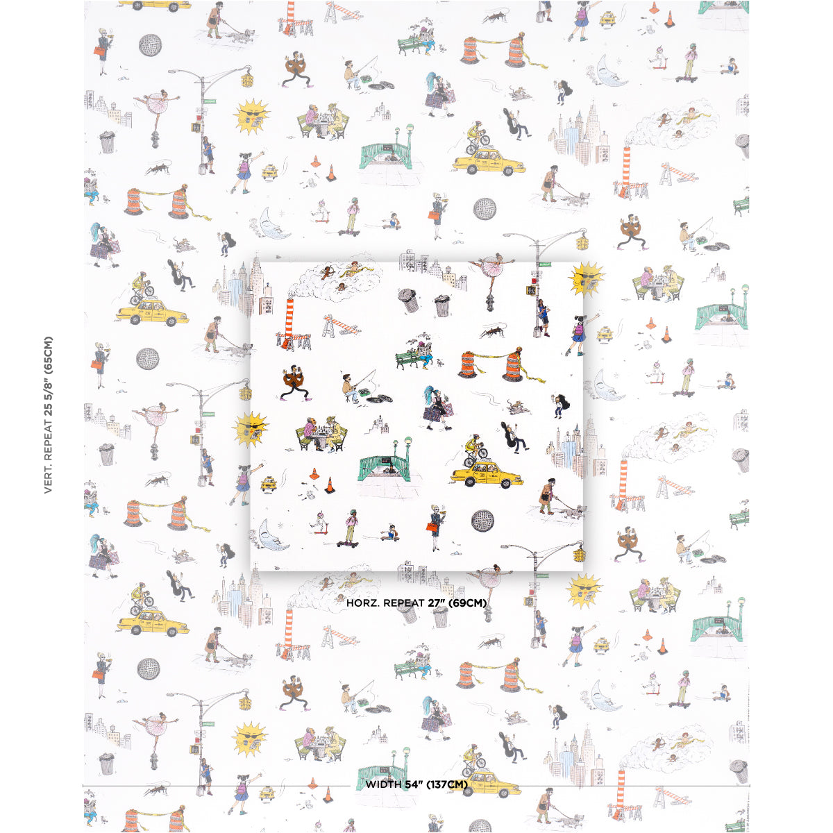 JOANA-AVILLEZS-STREET-SCENES-MULTICOLOR-ON-WHITE-SCHUMACHER-182332 - Schumacher Fabric