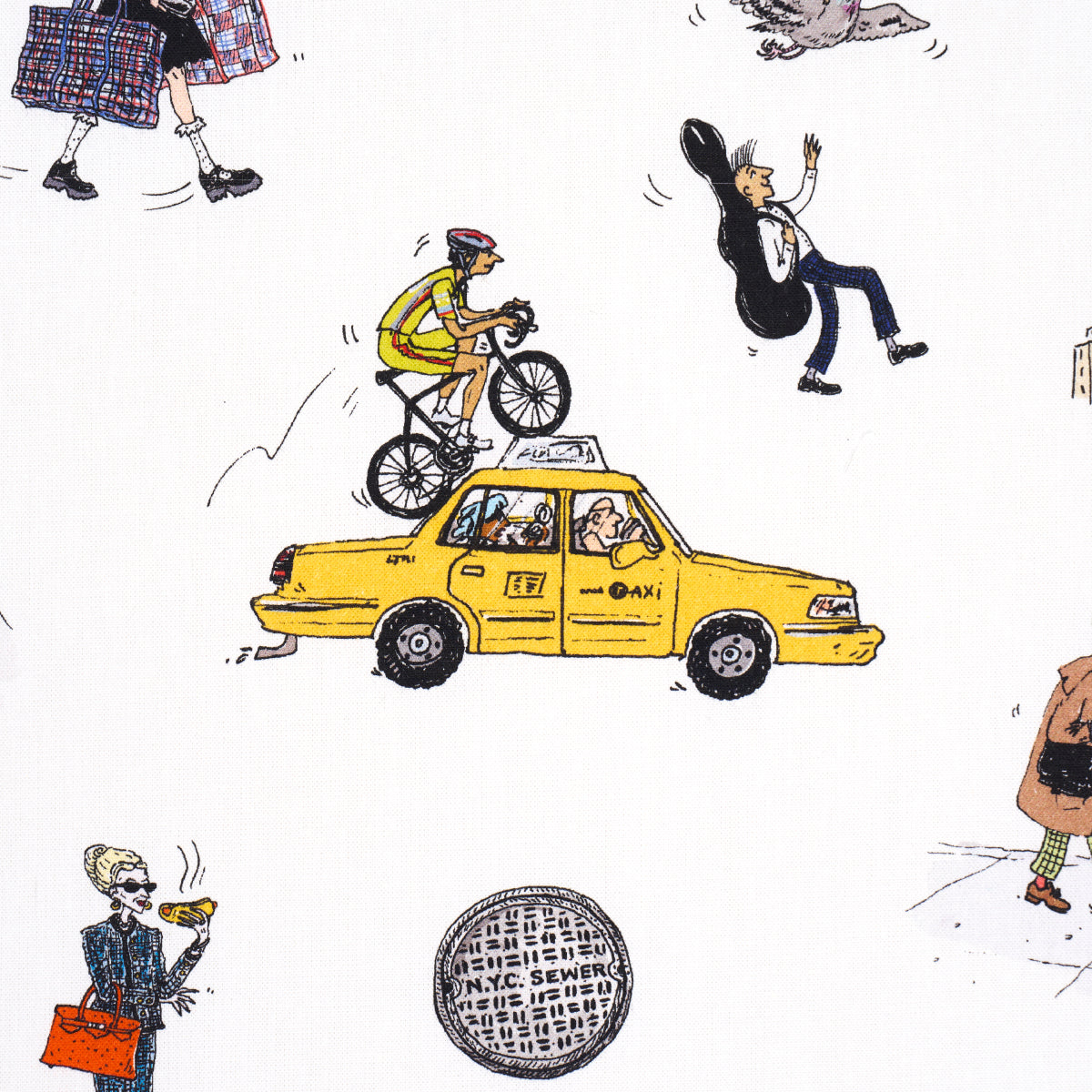 Joana Avillez's Street Scenes - Multicolor On White - Schumacher 182332 Fabric - Schumacher Fabric