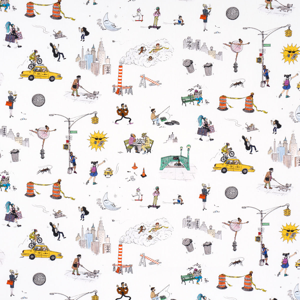 JOANA-AVILLEZS-STREET-SCENES-MULTICOLOR-ON-WHITE-SCHUMACHER-182332 - Schumacher Fabric