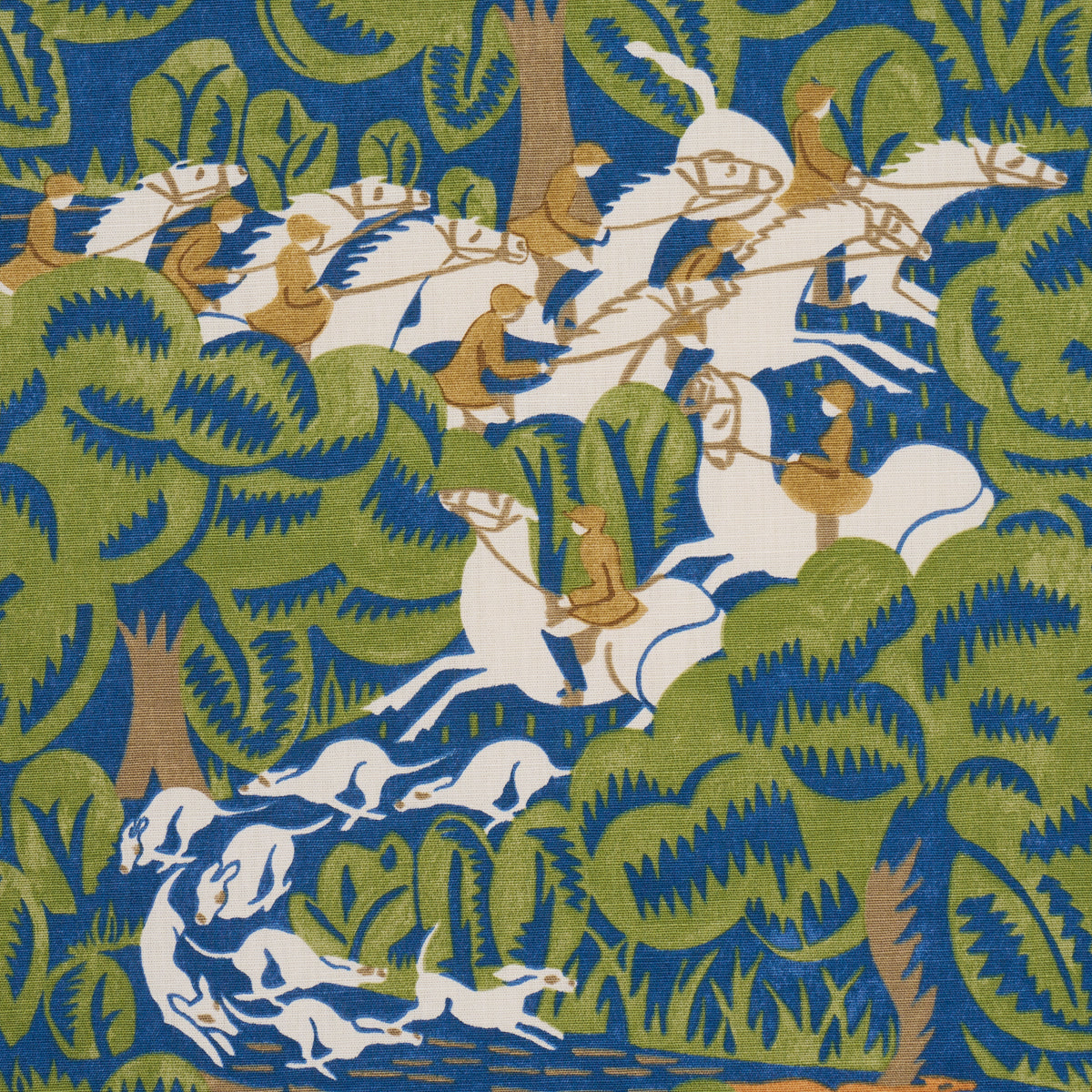 Margaret Schloeman's Fox Chase - Navy & Green - Schumacher 182341 Fabric - Schumacher Fabric