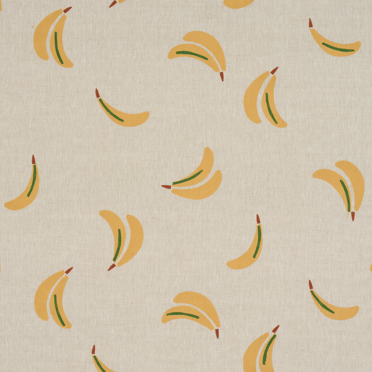 BANANA-STAND-HAND-BLOCK-PRINT-OCHRE-AND-GREEN-ON-NATURAL-SCHUMACHER-182370 - Schumacher Tela