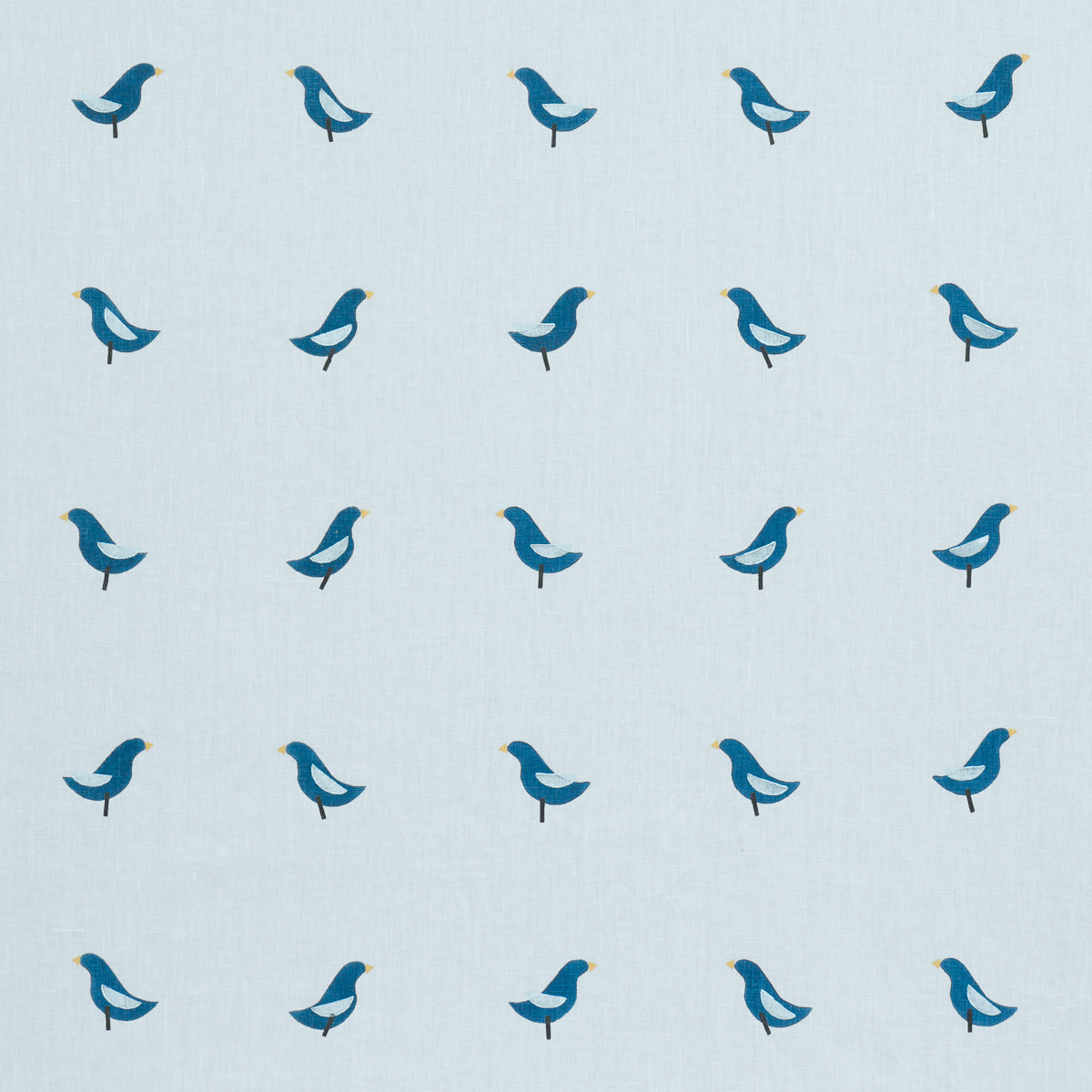 BIRDS-HAND-BLOCK-PRINT-NAVY-ON-SKY-SCHUMACHER-182382 - Schumacher Tela