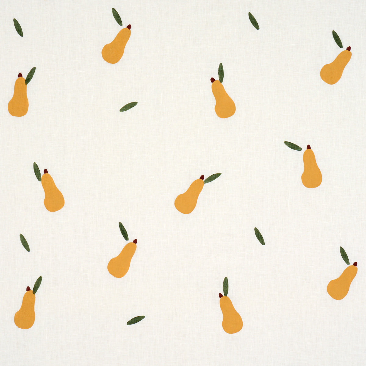 PEARS-HAND-BLOCK-PRINT-GREEN-AND-OCHRE-ON-WHITE-SCHUMACHER-182390 - Schumacher Tela