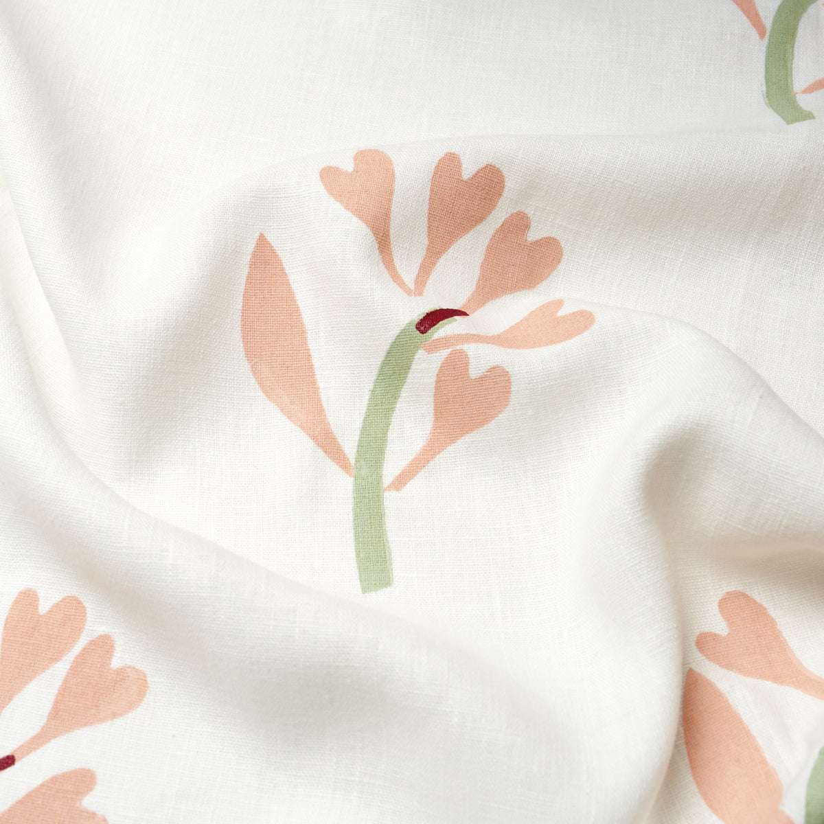 GINKGO-HAND-BLOCK-PRINT-PINK-AND-SAGE-ON-WHITE-SCHUMACHER-182410 - Schumacher Tela