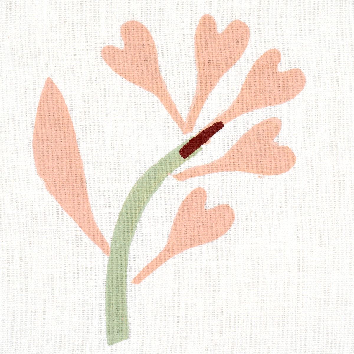 Ginkgo Hand Block Print - Pink And Sage On White - Schumacher 182410 Fabric - Schumacher Fabric