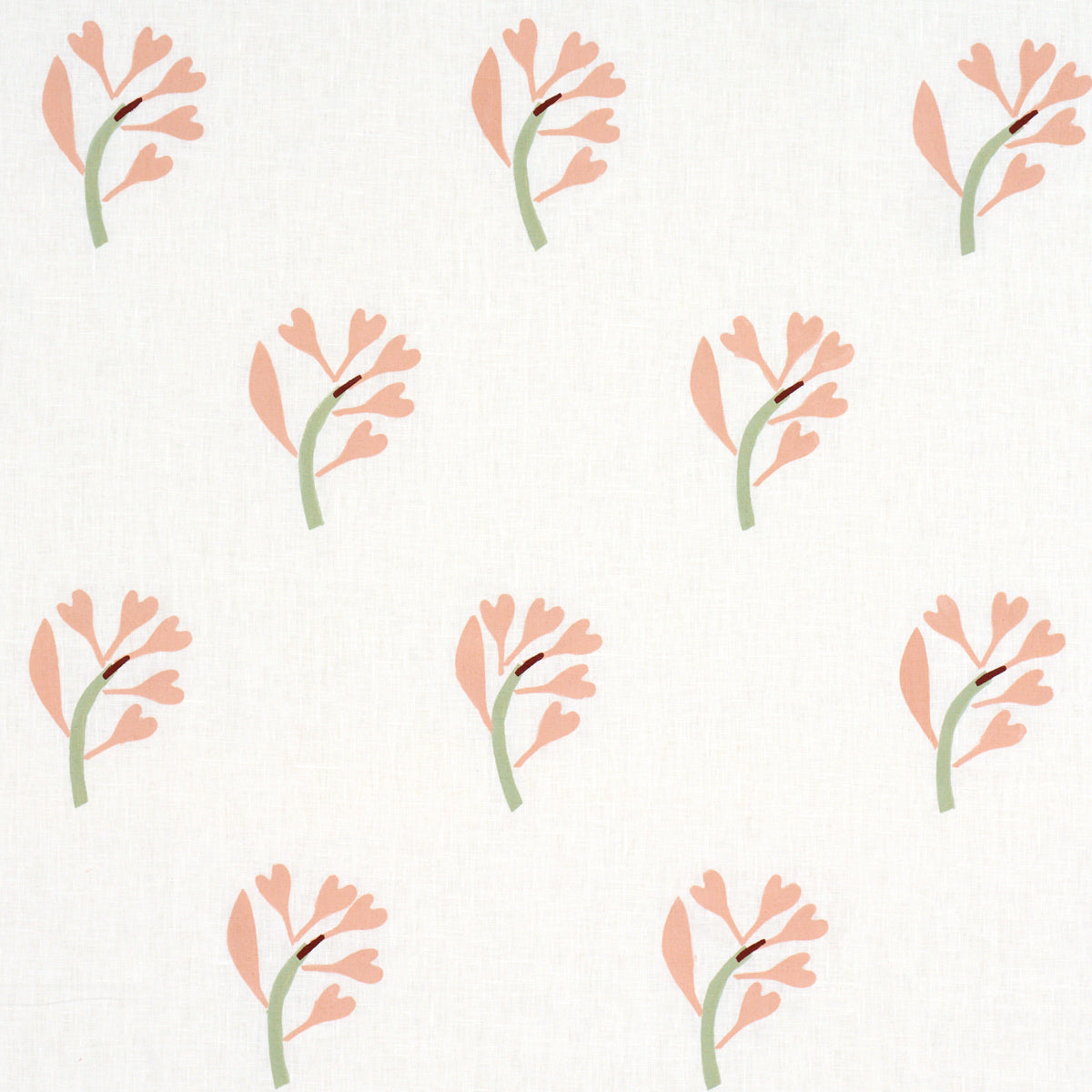GINKGO-HAND-BLOCK-PRINT-PINK-AND-SAGE-ON-WHITE-SCHUMACHER-182410 - Schumacher Tela