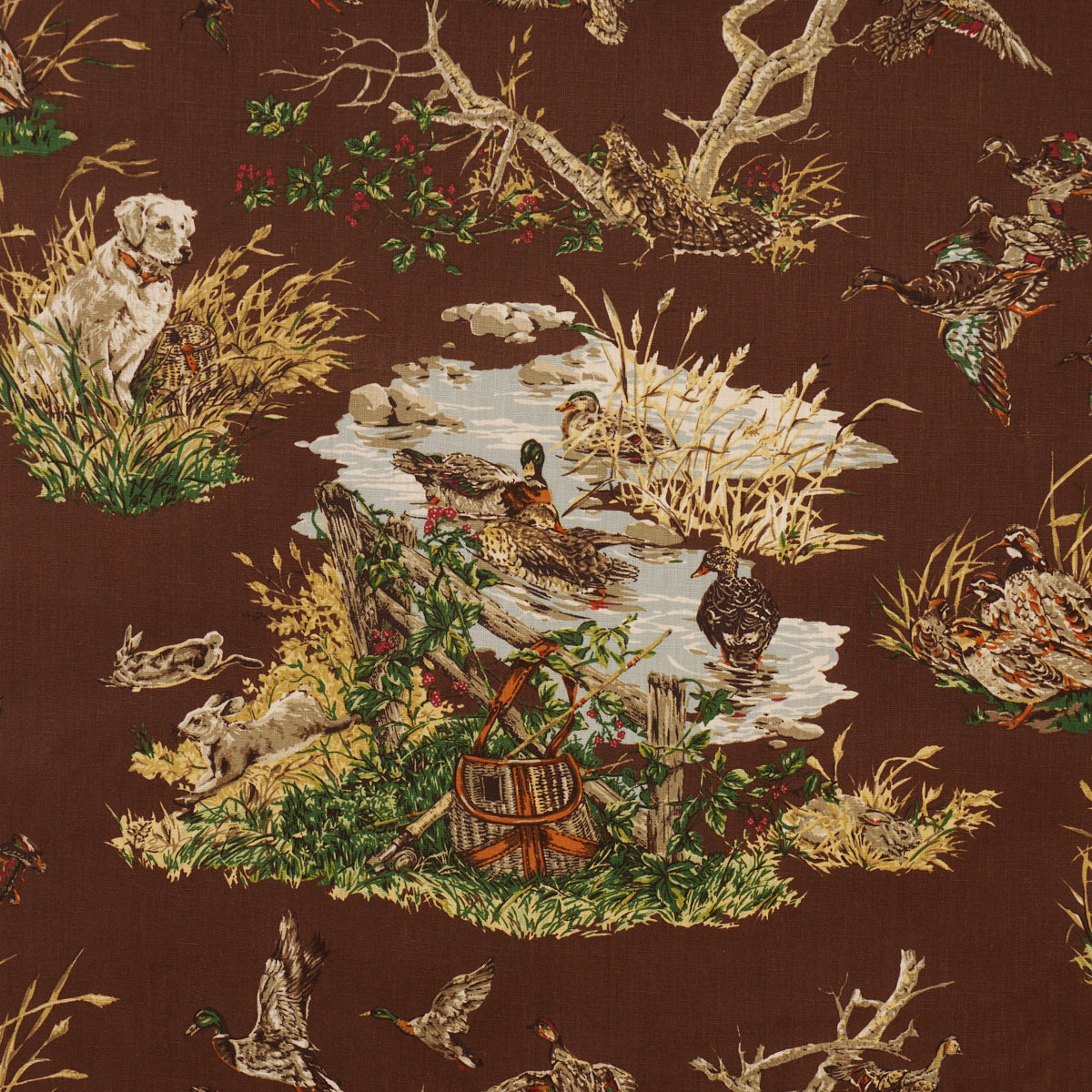 Dog & Duck - Brown - Schumacher 182661 Fabric - Schumacher Fabric