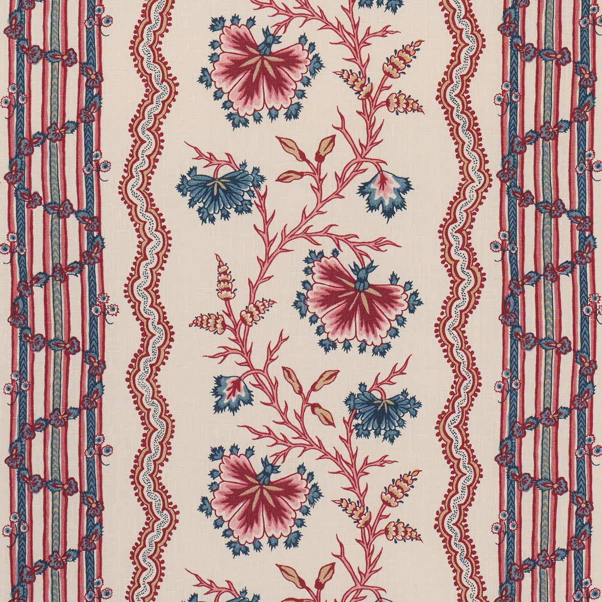 Parvati Floral Stripe - Vermilion - Schumacher 182710 Fabric - Schumacher Fabric