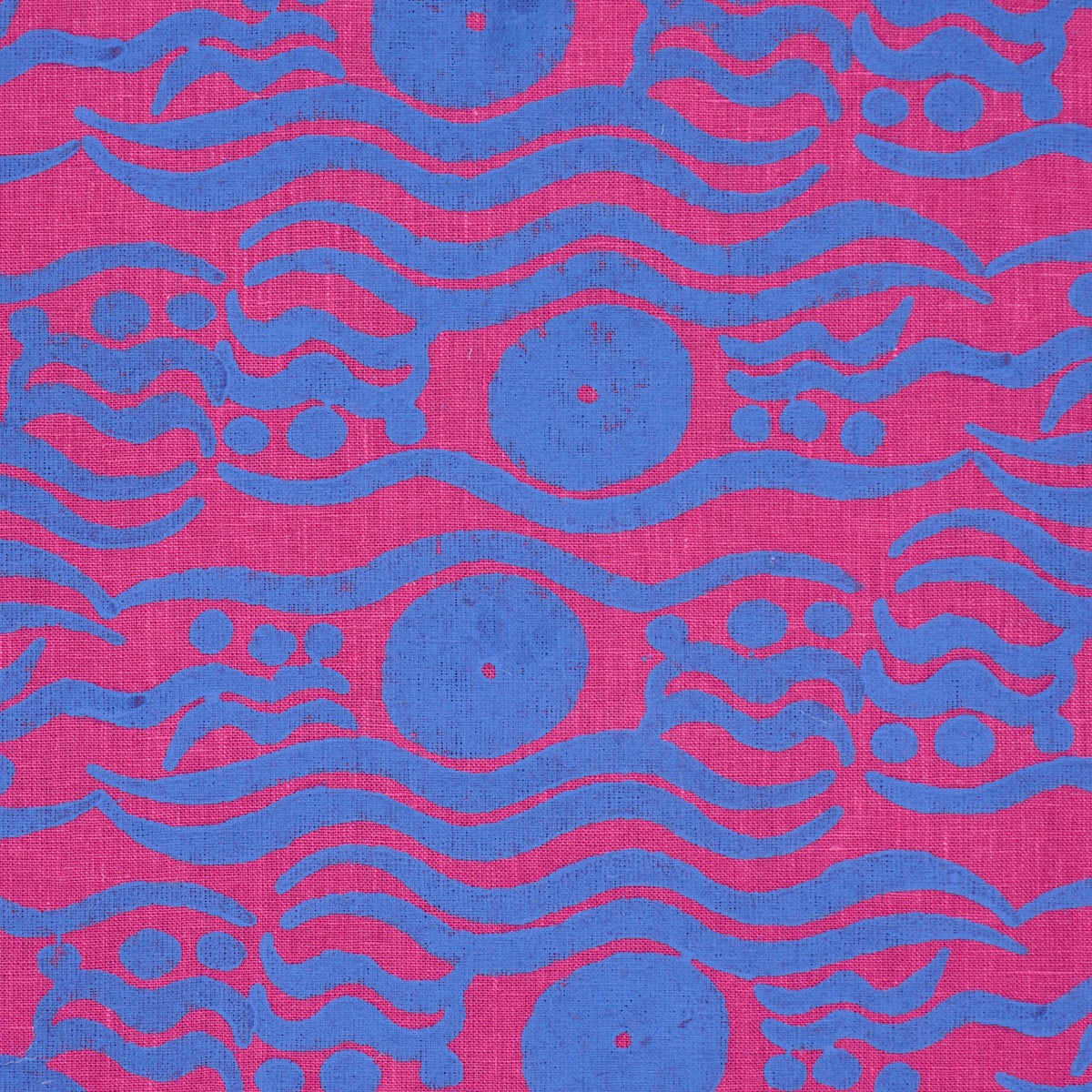 Bosphorus Hand Block - Fuchsia & Blue - Schumacher 182741 Fabric - Schumacher Fabric