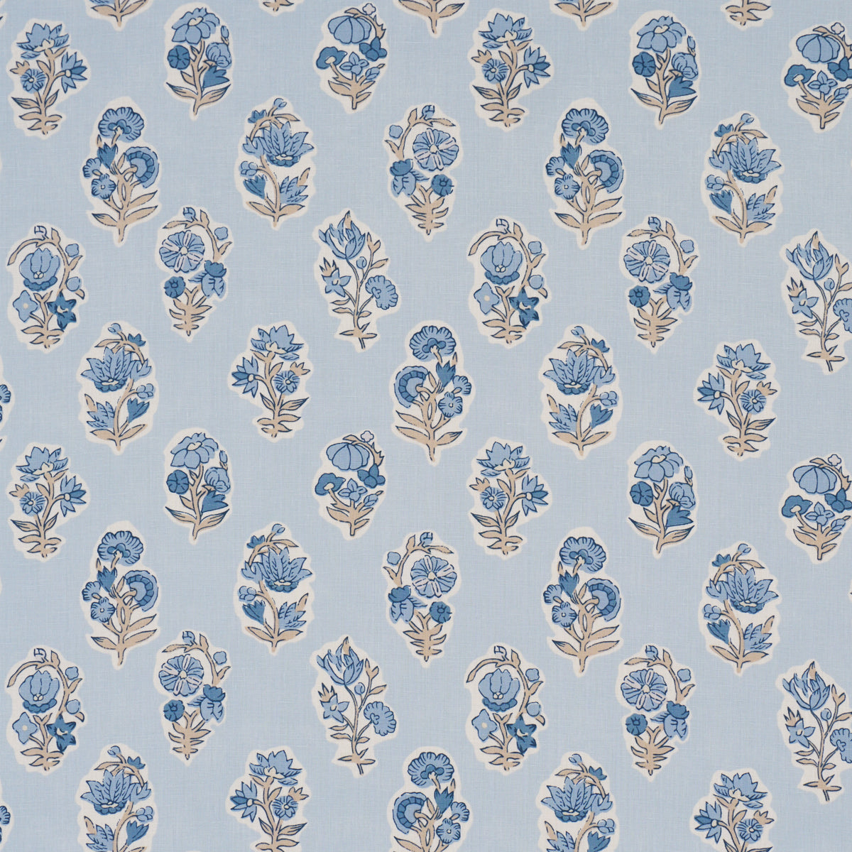 Anessa Hand-Screen Print - Blue - Schumacher 182892 Fabric - Schumacher Fabric