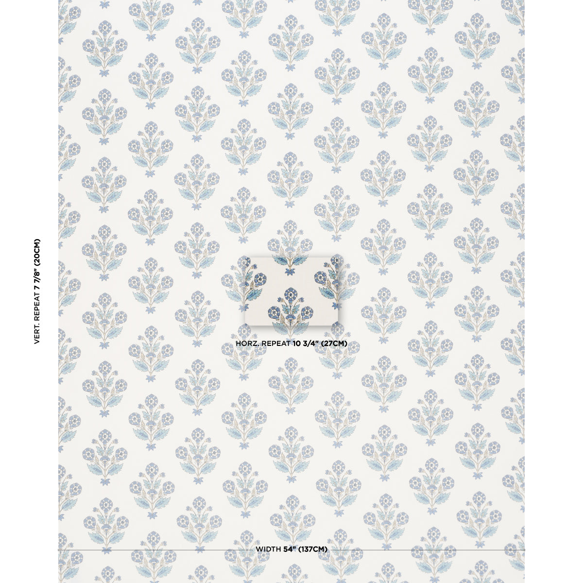 Dalila Hand-Screen Print - Blue - Schumacher 182910 Fabric - Schumacher Fabric