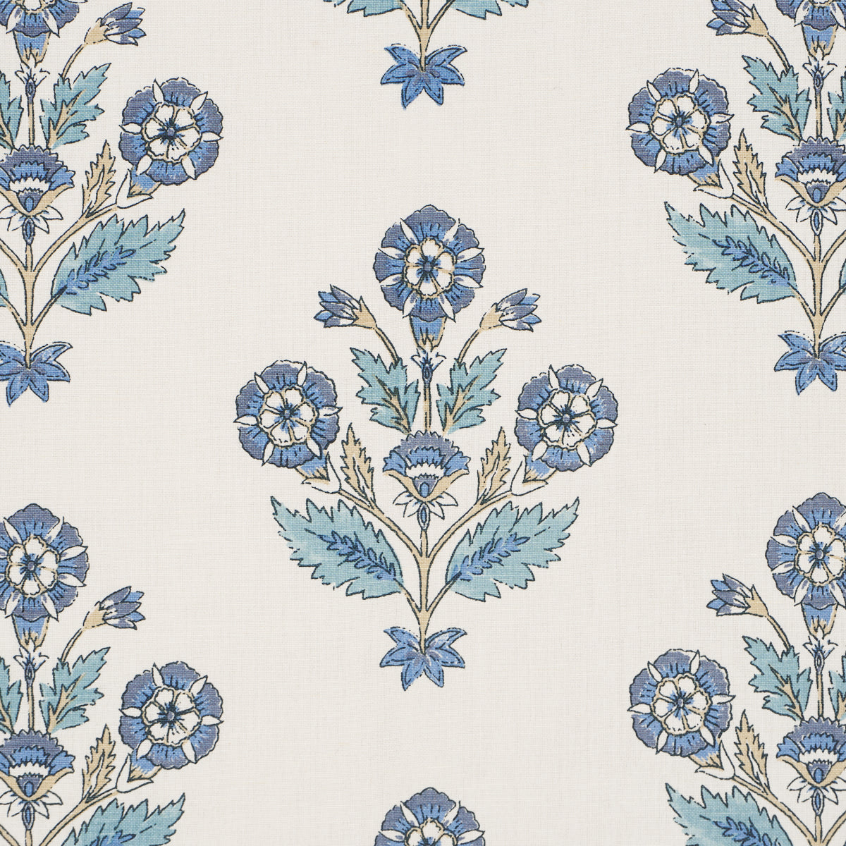 Dalila Hand-Screen Print - Blue - Schumacher 182910 Fabric - Schumacher Fabric