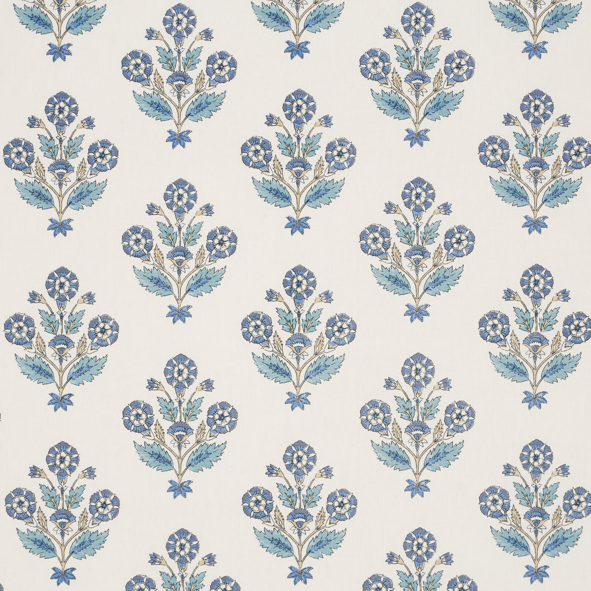Dalila Hand-Screen Print - Blue - Schumacher 182910 Fabric - Schumacher Fabric