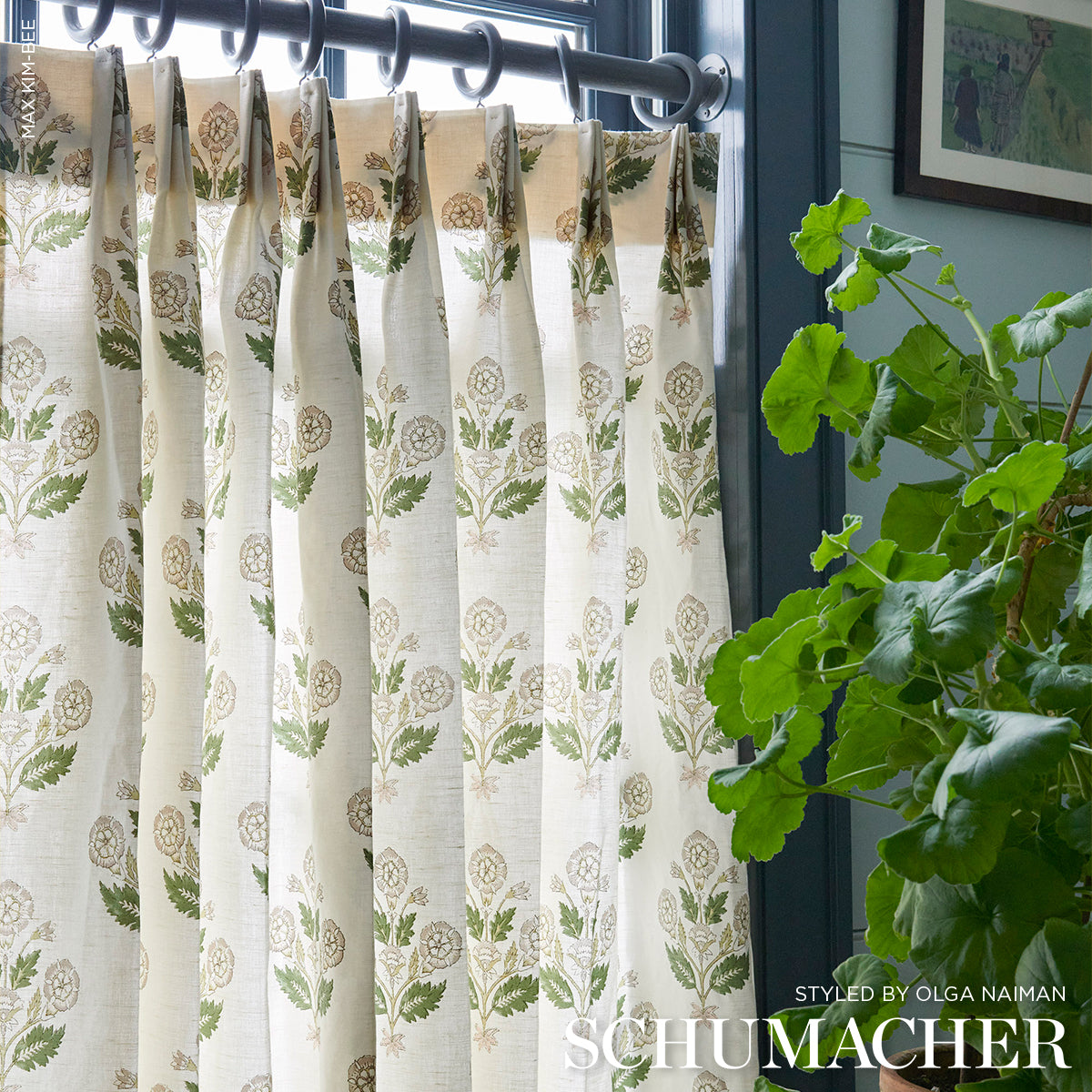 Dalila Hand-Screen Print - Green - Schumacher 182911 Fabric - Schumacher Fabric