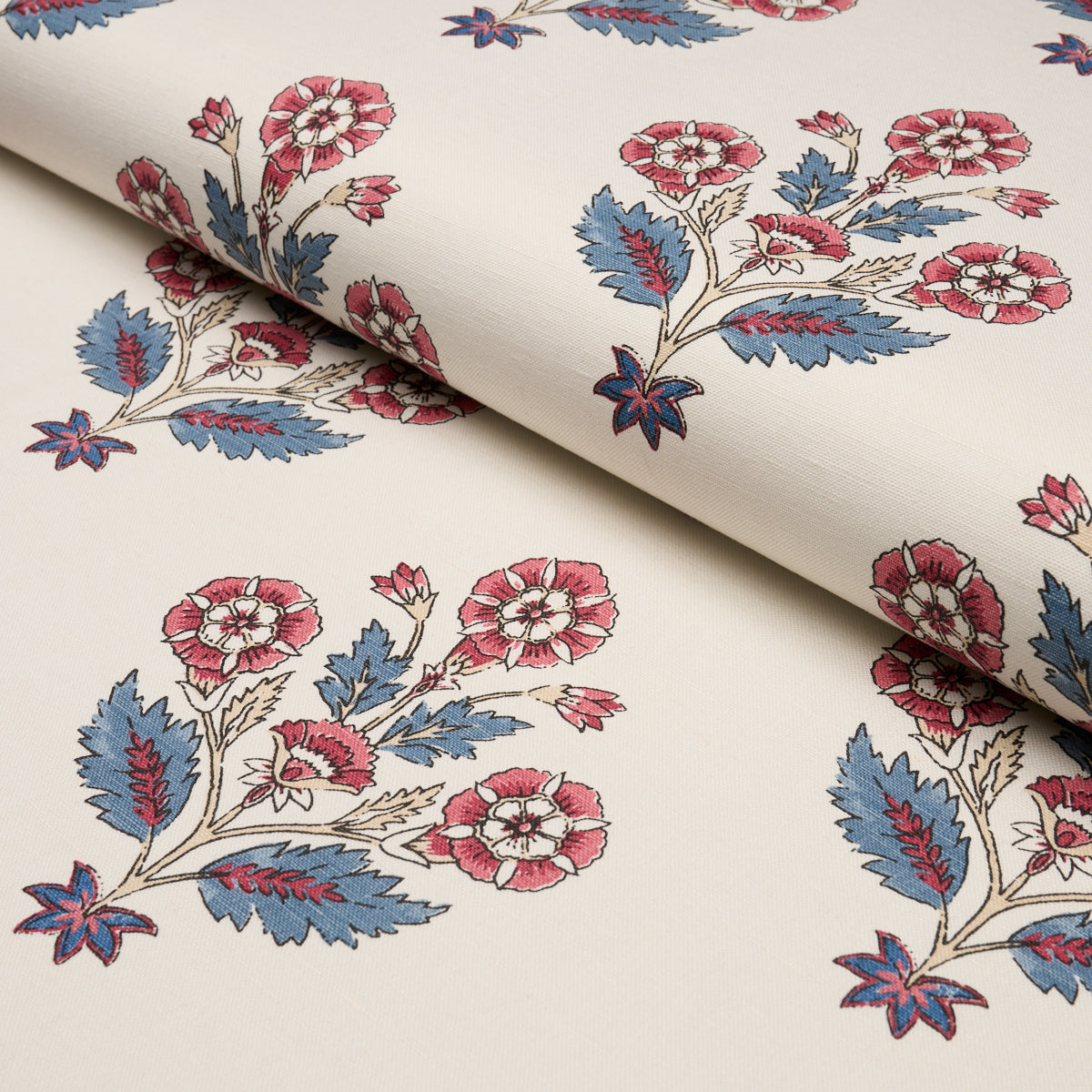 Dalila Hand-Screen Print - Red & Blue - Schumacher 182912 Fabric - Schumacher Fabric