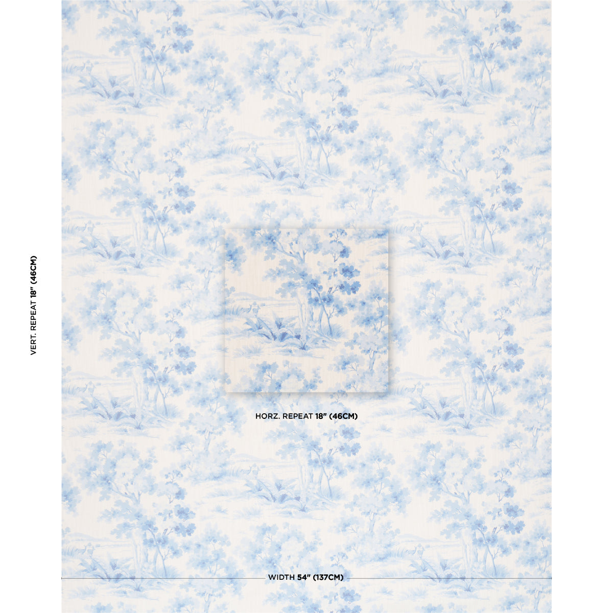 Countryside Morning - Blue And White - Schumacher 182962 Fabric - Schumacher Fabric