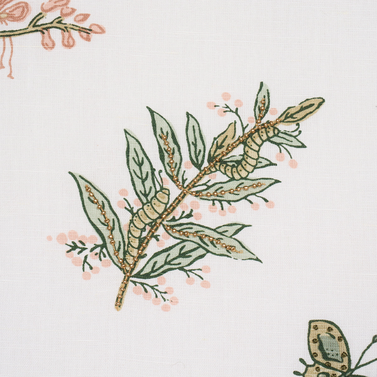 Jeter Des Fleurs Beaded Print - Moss Phlox - Schumacher 183110 Fabric - Schumacher Fabric