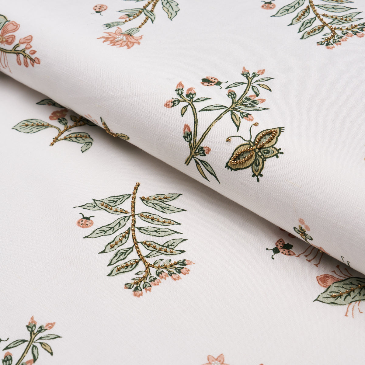 Jeter Des Fleurs Beaded Print - Moss Phlox - Schumacher 183110 Fabric - Schumacher Fabric