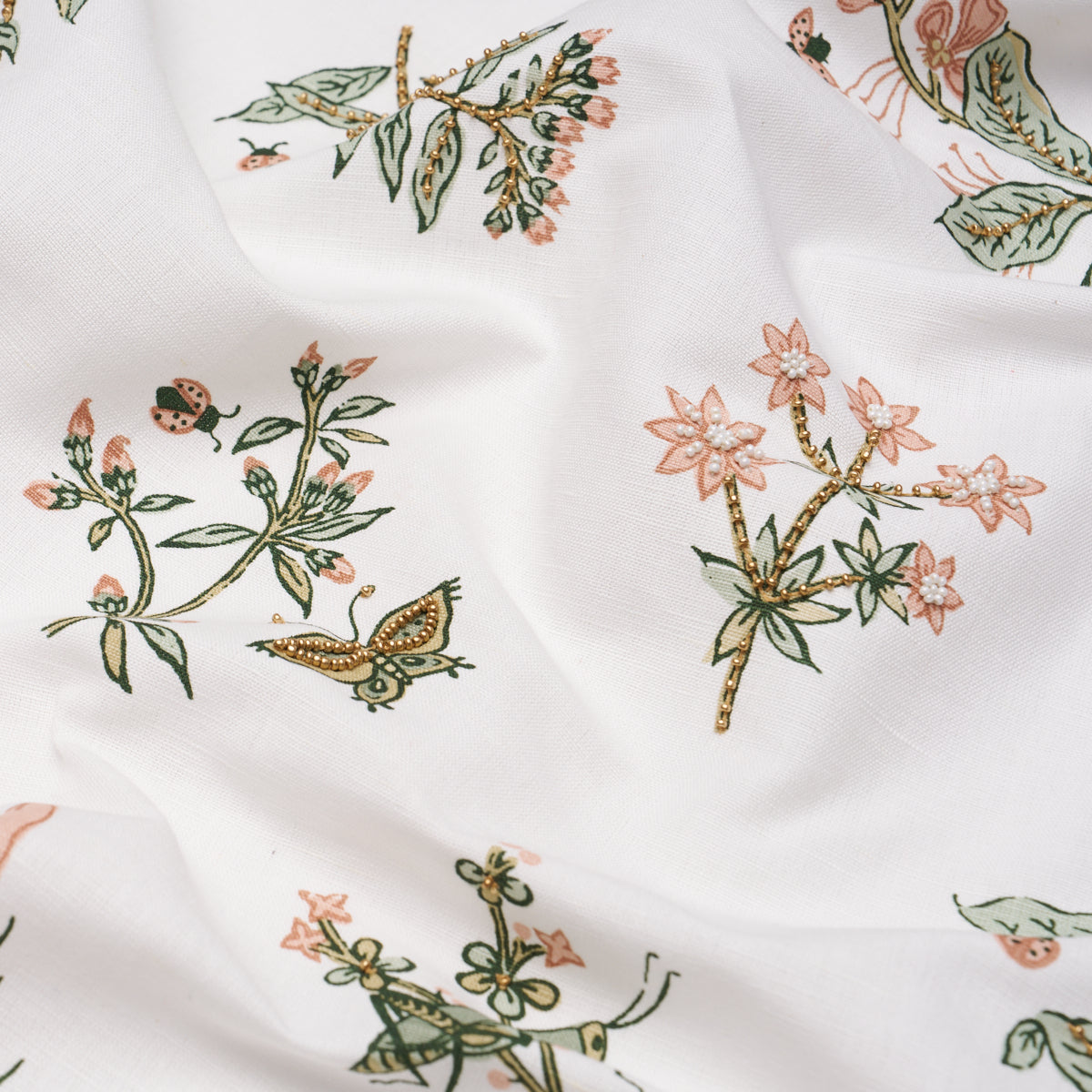 Jeter Des Fleurs Beaded Print - Moss Phlox - Schumacher 183110 Fabric - Schumacher Fabric