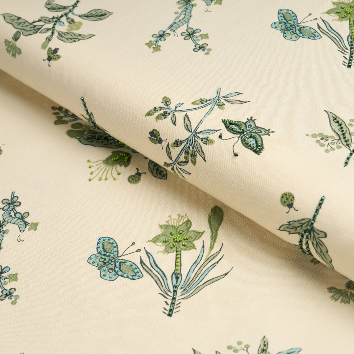 Jeter Des Fleurs Beaded Print - Artichoke - Schumacher 183111 Fabric - Schumacher Fabric