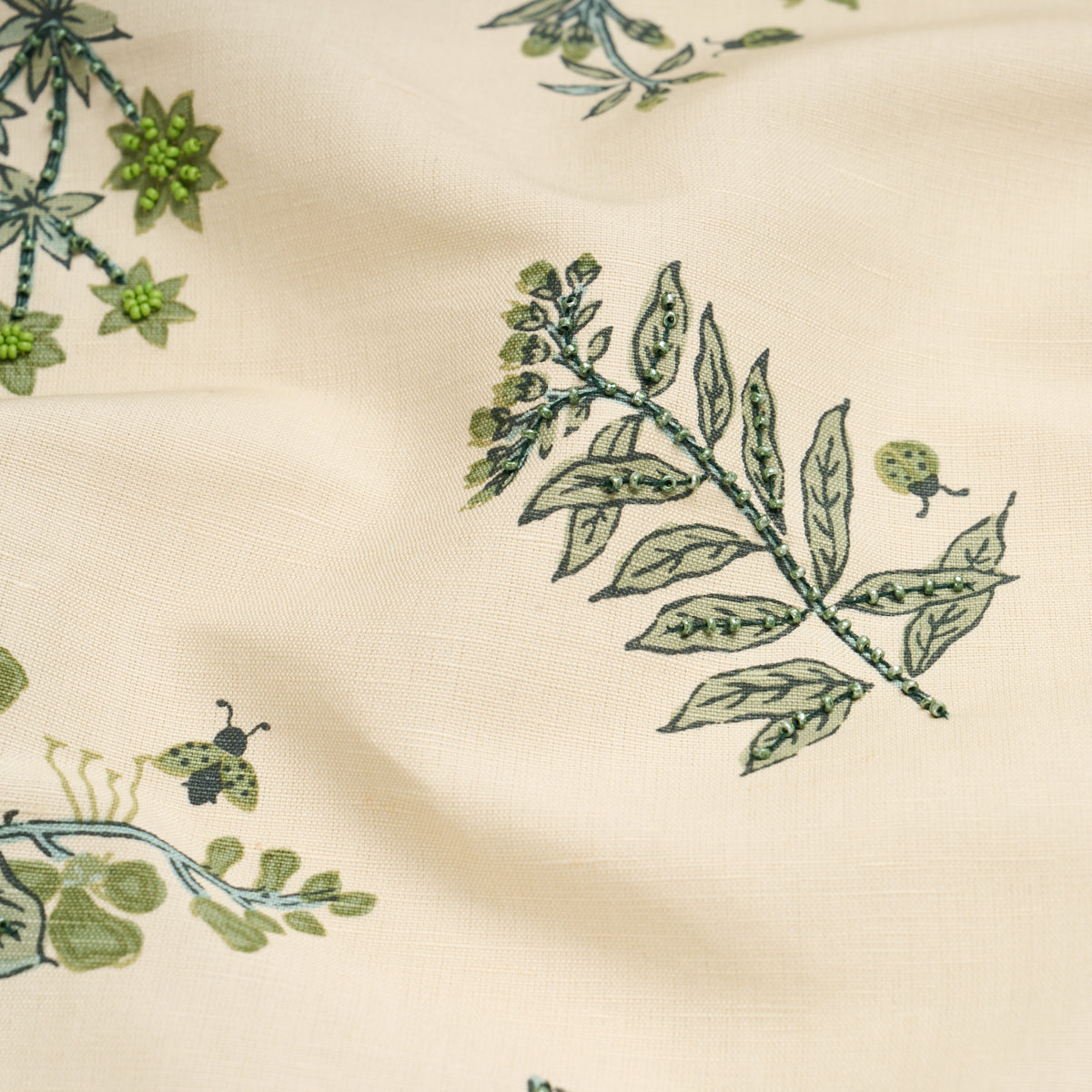 Jeter Des Fleurs Beaded Print - Artichoke - Schumacher 183111 Fabric - Schumacher Fabric