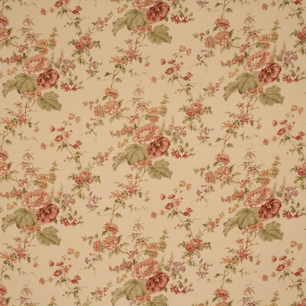 Midsummer Hollyhock - Beige - Schumacher 183132 Fabric - Schumacher Fabric