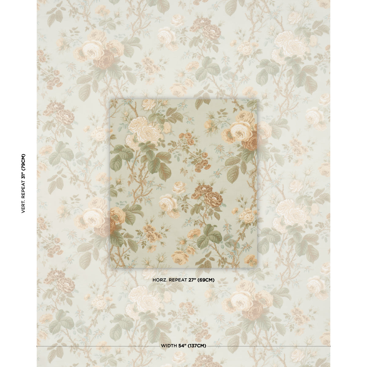 She Walks In Beauty Chintz - Celadon - Schumacher 183140 Fabric - Schumacher Fabric