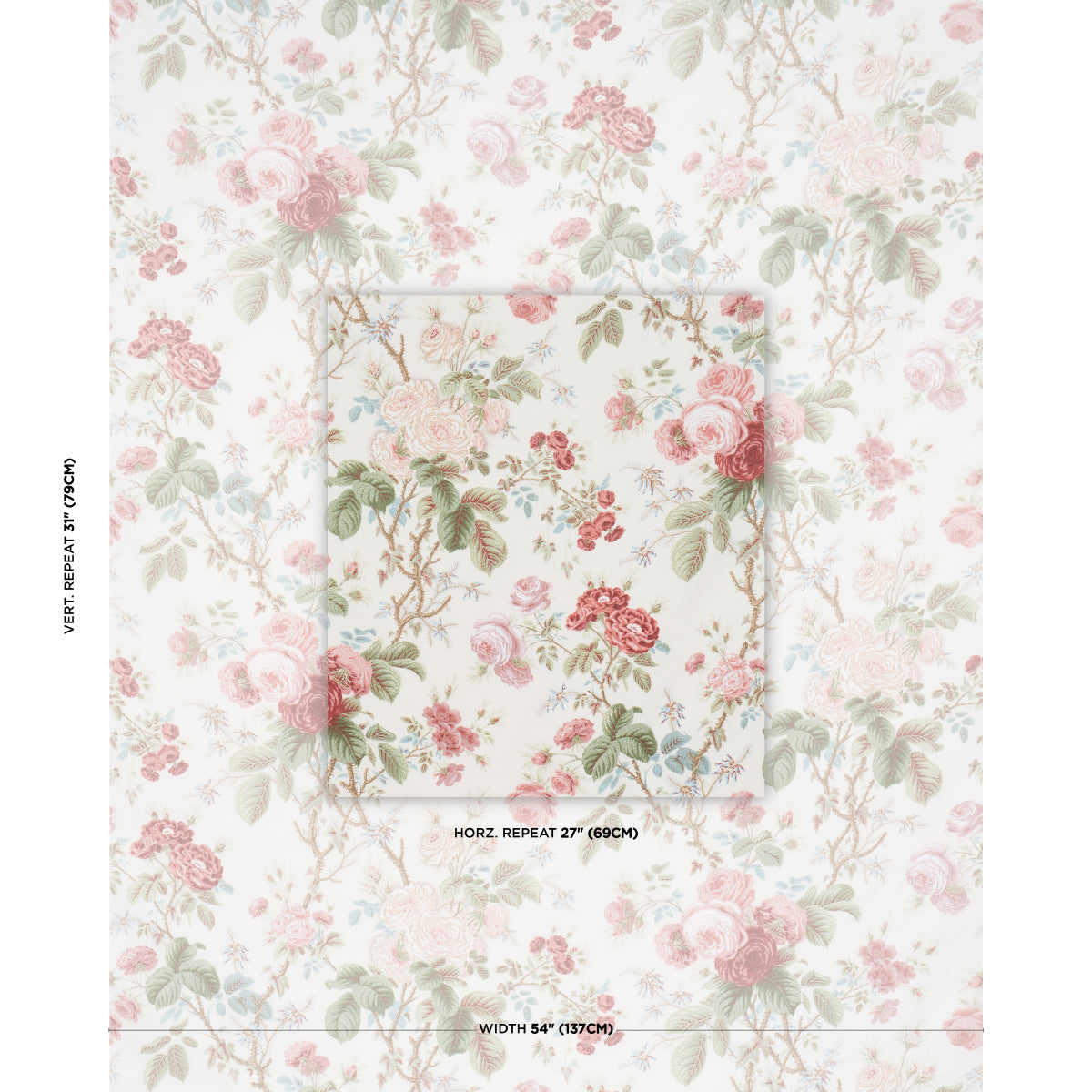 She Walks In Beauty Chintz - Rose - Schumacher 183142 Fabric - Schumacher Fabric
