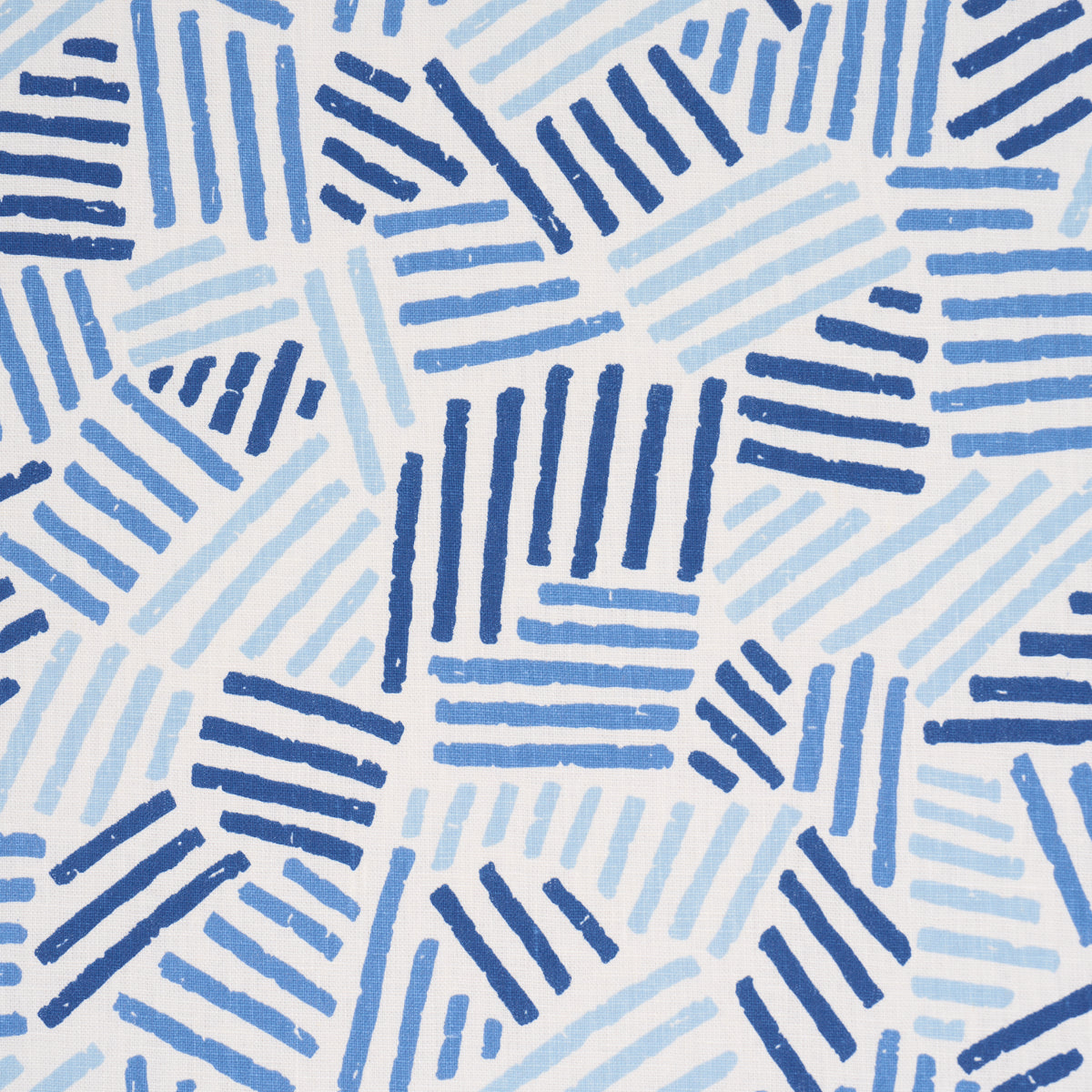 Hatchmark Hand Print - Blues - Schumacher 183161 Fabric - Schumacher Fabric