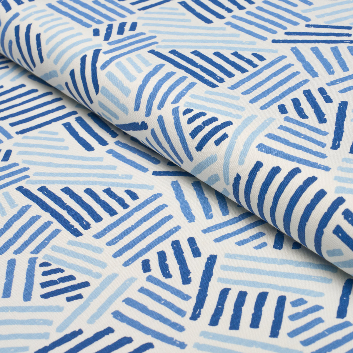 Hatchmark Hand Print - Blues - Schumacher 183161 Fabric - Schumacher Fabric