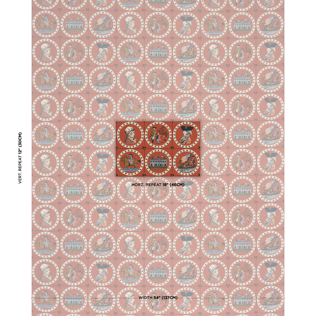 George Washington - Red - Schumacher 183221 Fabric - Schumacher Fabric