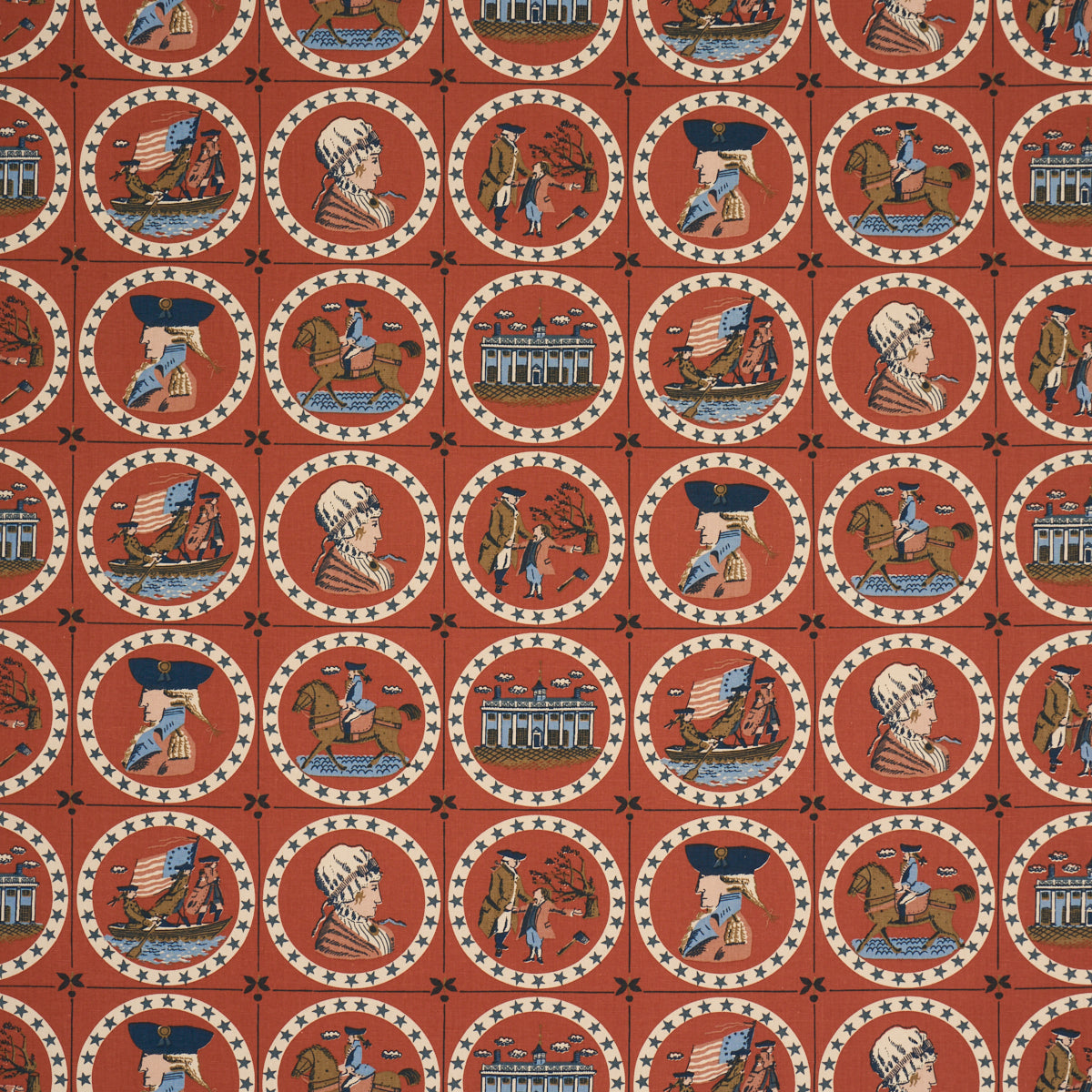 George Washington - Red - Schumacher 183221 Fabric - Schumacher Fabric