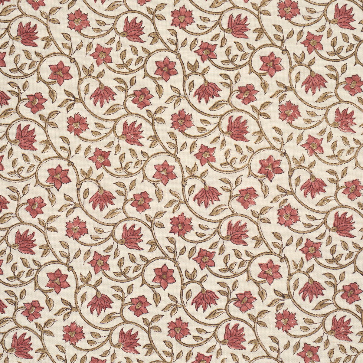 Malaya Hand-Block Print - Red - Schumacher 183250 Fabric - Schumacher Fabric