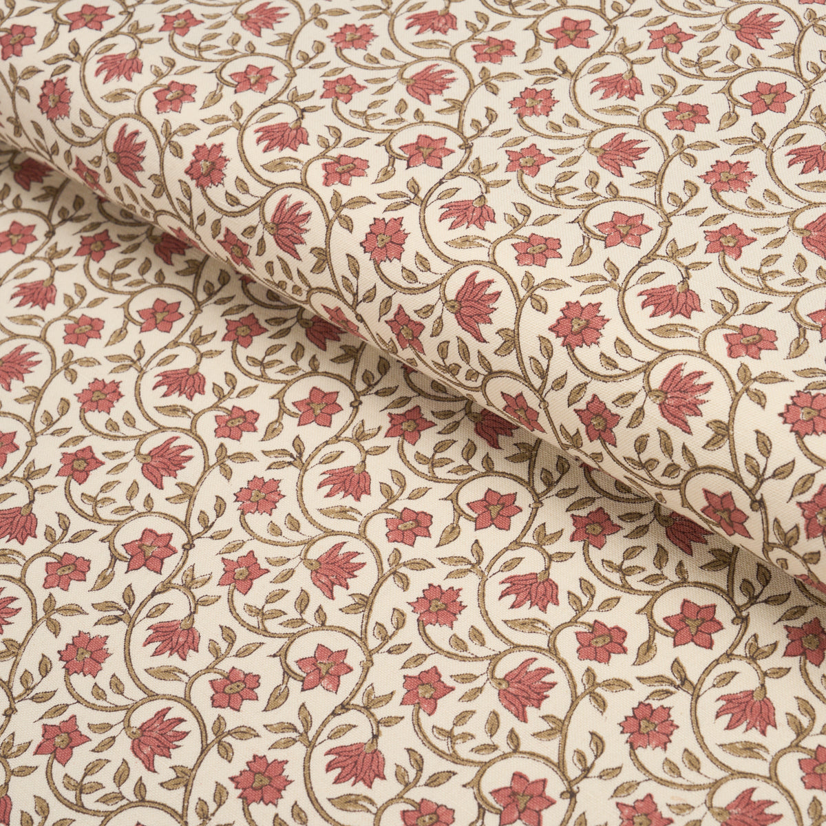 Malaya Hand-Block Print - Red - Schumacher 183250 Fabric - Schumacher Fabric