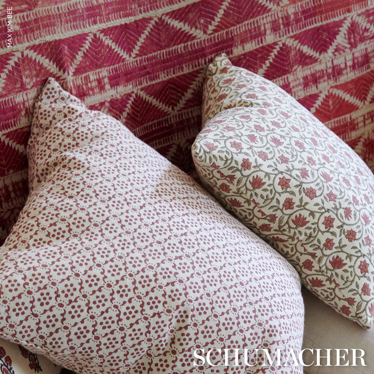 Malaya Hand-Block Print - Red - Schumacher 183250 Fabric - Schumacher Fabric