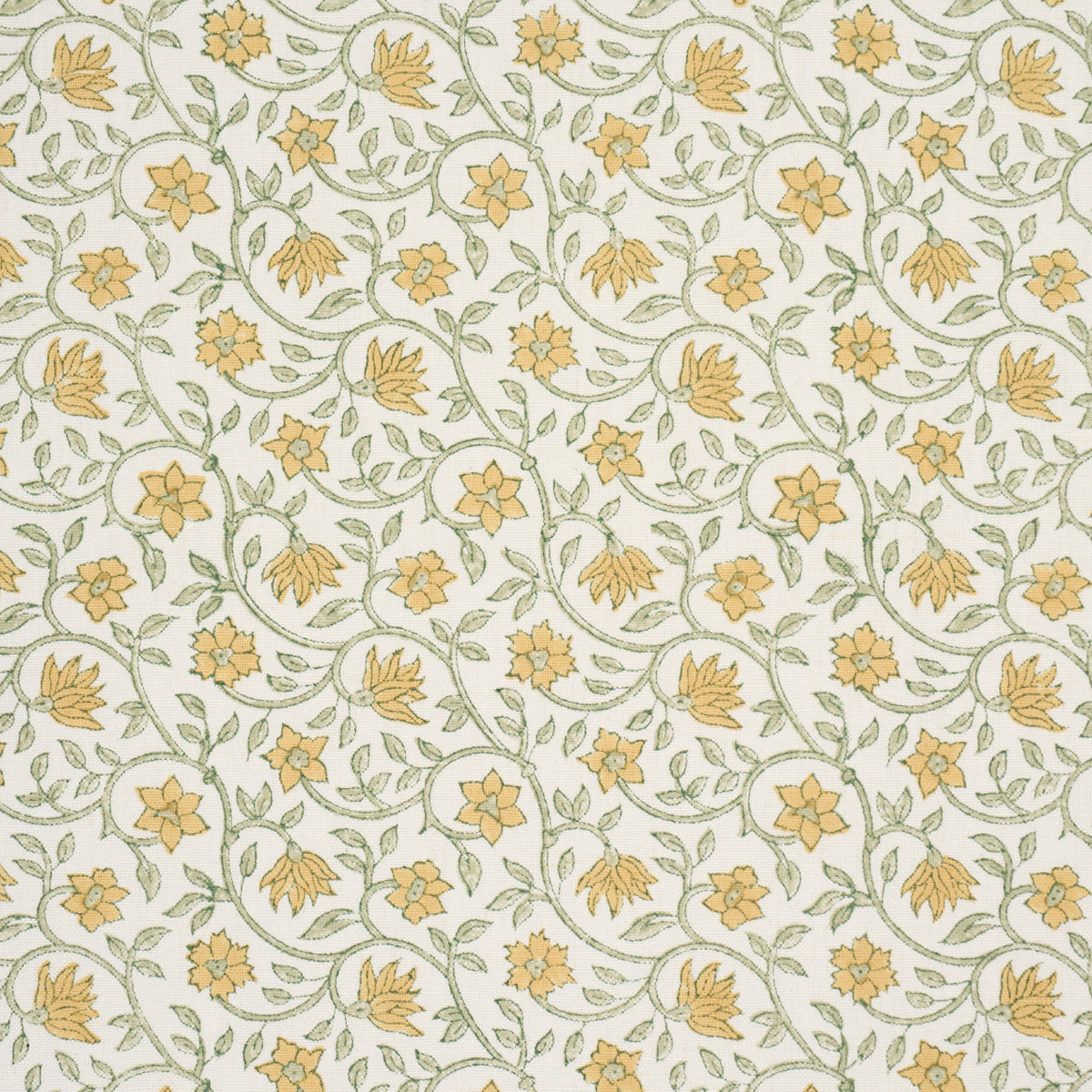Malaya Hand-Block Print - Yellow - Schumacher 183252 Fabric - Schumacher Fabric