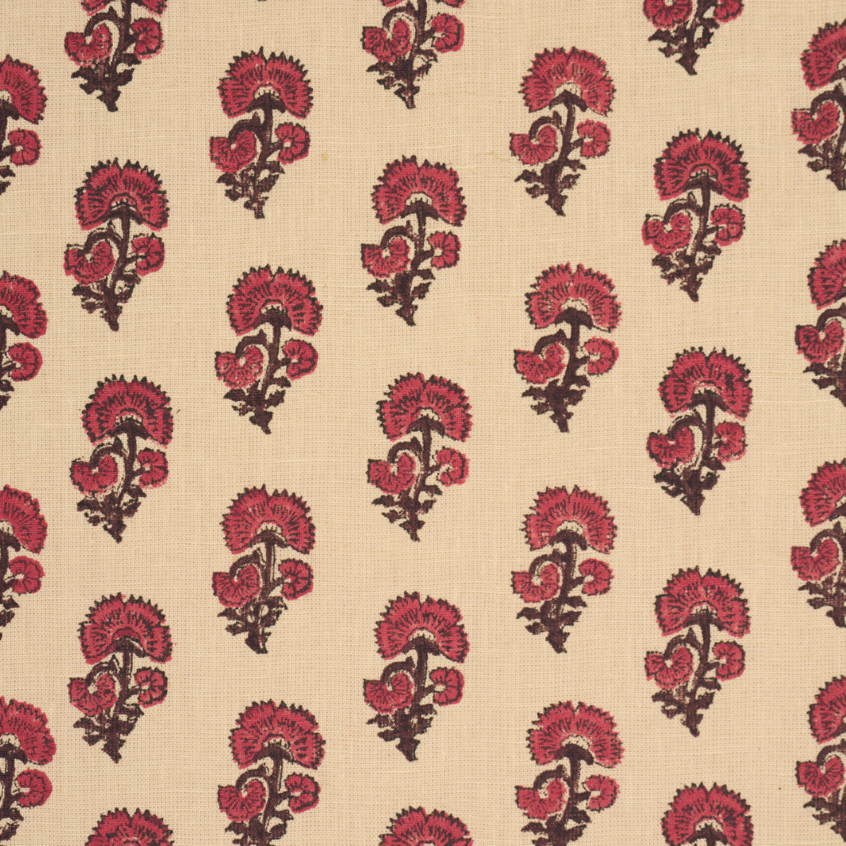 Kaasni Hand-Block Print - Red - Schumacher 183280 Fabric - Schumacher Fabric