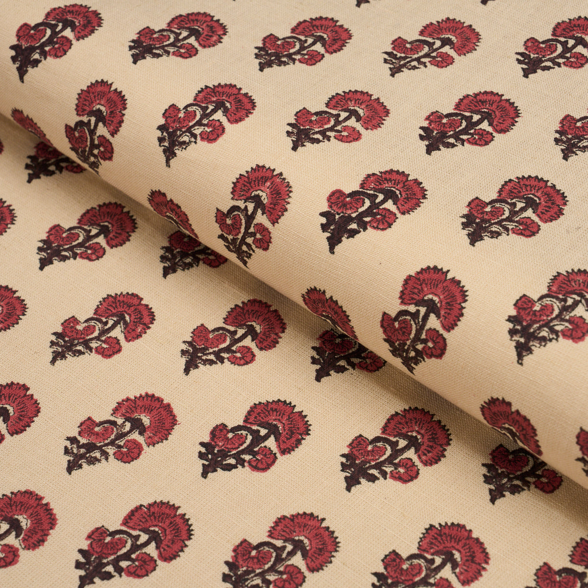 Kaasni Hand-Block Print - Red - Schumacher 183280 Fabric - Schumacher Fabric