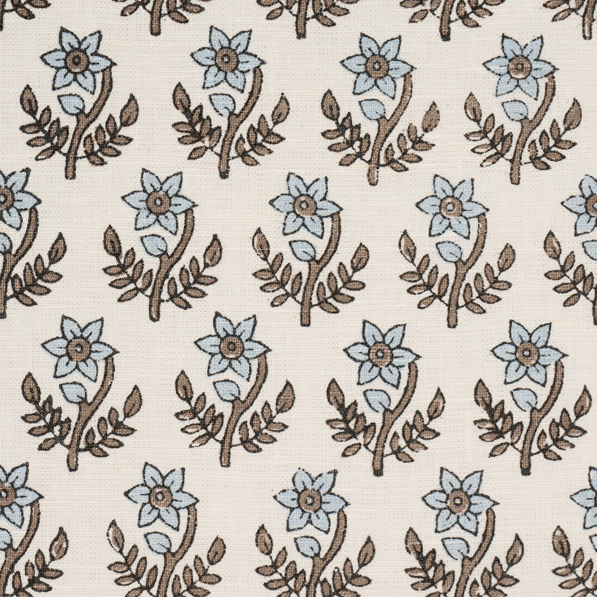 Amisha Hand-Print - Blue & Brown - Schumacher 183290 Fabric - Schumacher Fabric