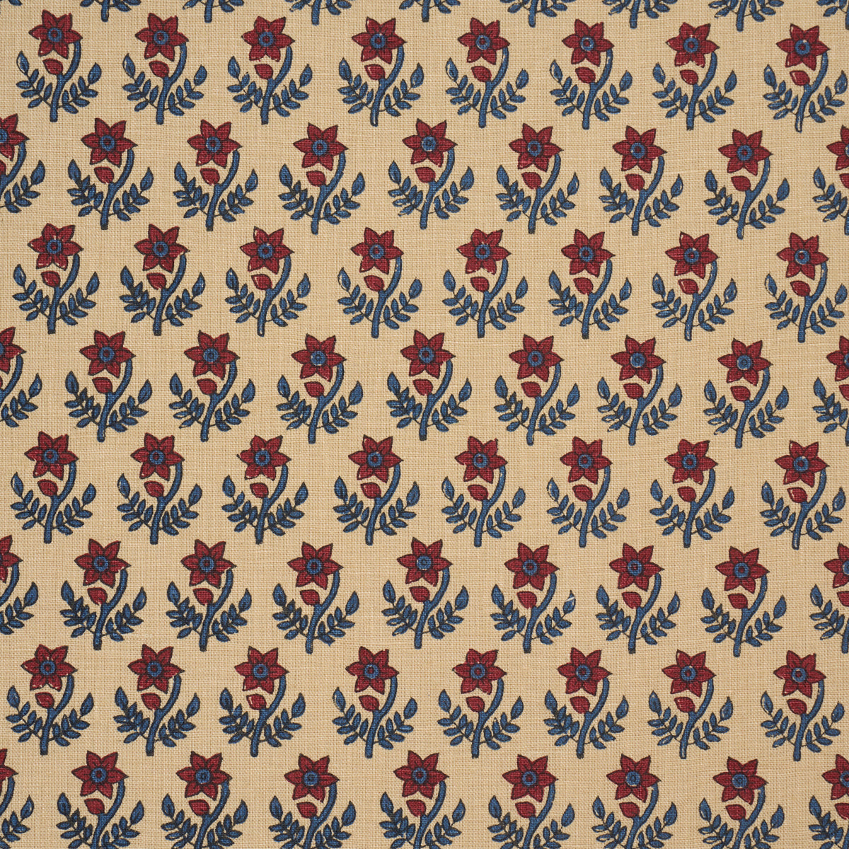 Amisha Hand-Print - Red & Indigo - Schumacher 183291 Fabric - Schumacher Fabric