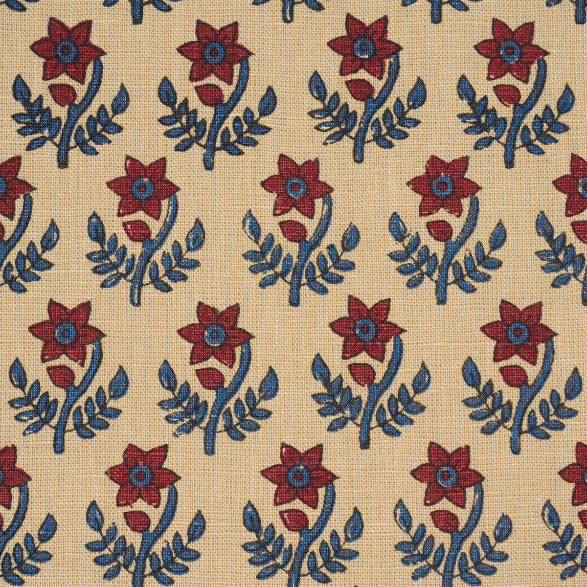 Amisha Hand-Print - Red & Indigo - Schumacher 183291 Fabric - Schumacher Fabric